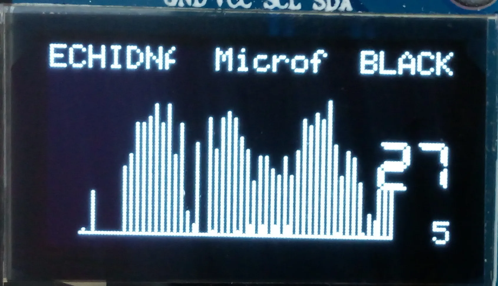 La pantalla muestra un gráfico de barras con el nivel del micrófono.