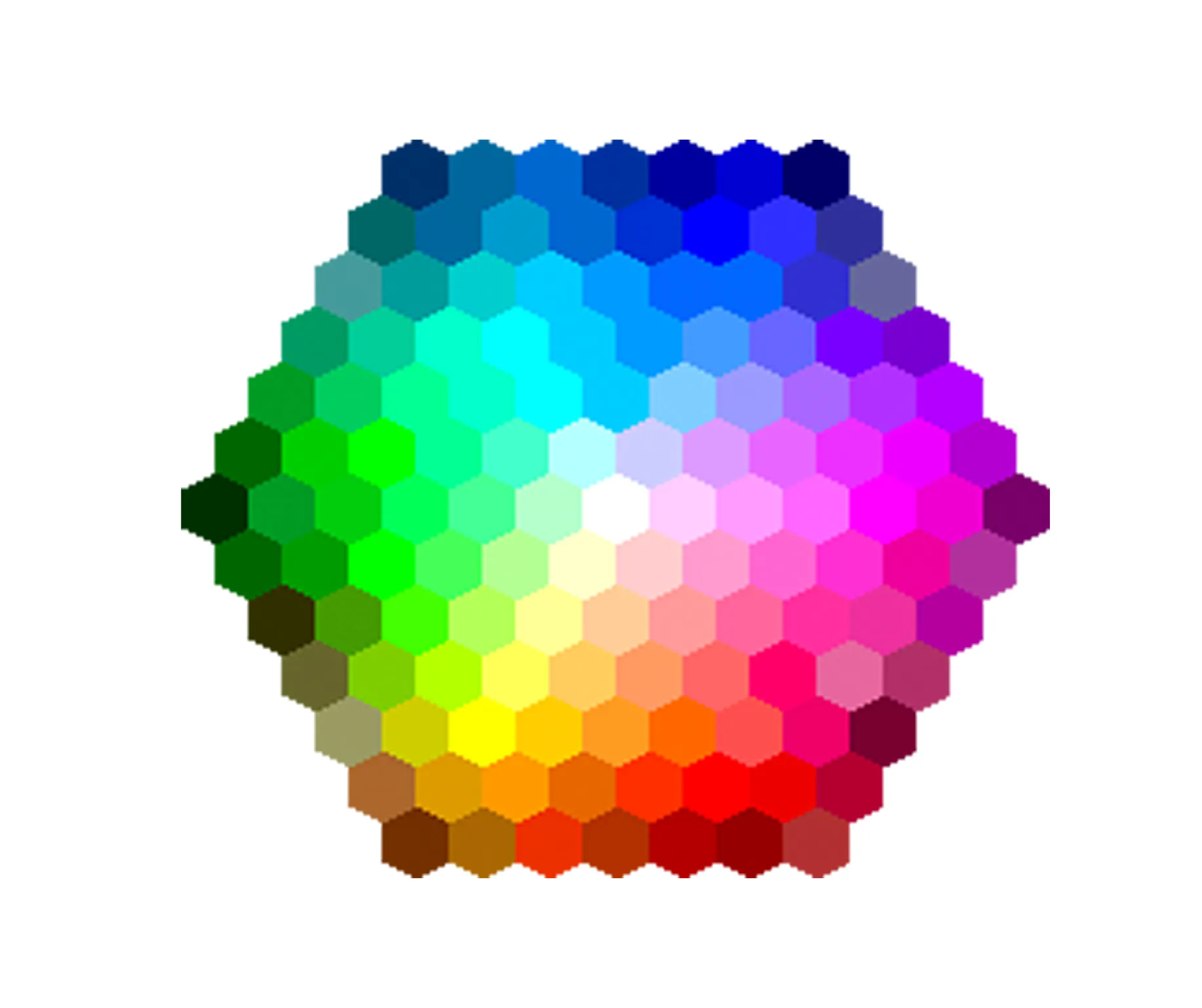 Paleta de colores en forma de hexágono.