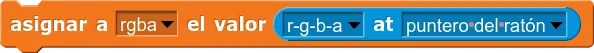 Bloque que asigna a la lista rgba el valor de r-g-b-a en la posición del puntero del ratón.