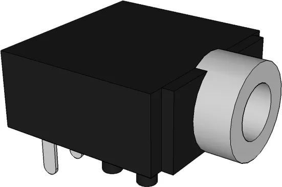 Dibujo del jack de audio: una pieza negra con forma de caja y, en un lateral, la boca circular gris donde se enchufa la clavija.